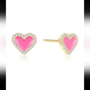 Pink and Gold Heart Cubic Zirconia Stud Earrings